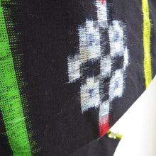 画像をギャラリービューアに読み込む, 木綿着物 縞文様 絣文様 藍染 単衣 バチ衿 紺色 仕立て上がり着物 身丈153cm