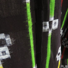 画像をギャラリービューアに読み込む, 木綿着物 縞文様 絣文様 藍染 単衣 バチ衿 紺色 仕立て上がり着物 身丈153cm