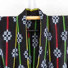 画像をギャラリービューアに読み込む, 木綿着物 縞文様 絣文様 藍染 単衣 バチ衿 紺色 仕立て上がり着物 身丈153cm