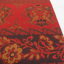 Load image into Gallery viewer, 名古屋帯 紹巴織 横段花鳥文様 赤橙色 正絹 九寸なごや帯 全通柄 カジュアル 着物帯 長さ365cm