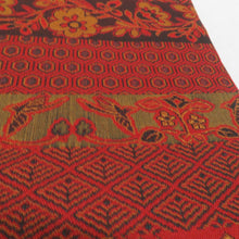 Load image into Gallery viewer, 名古屋帯 紹巴織 横段花鳥文様 赤橙色 正絹 九寸なごや帯 全通柄 カジュアル 着物帯 長さ365cm