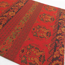 Load image into Gallery viewer, 名古屋帯 紹巴織 横段花鳥文様 赤橙色 正絹 九寸なごや帯 全通柄 カジュアル 着物帯 長さ365cm