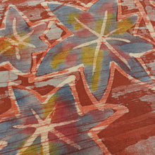 画像をギャラリービューアに読み込む, 名古屋帯 紬地 ろうけつ染め 菊に紅葉文様 茶色 正絹 お太鼓柄 九寸帯 カジュアル 仕立て上がり 長さ341cm