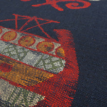 画像をギャラリービューアに読み込む, 名古屋帯 正絹 紬地 異国船柄 八寸帯 紺色 松葉仕立て カジュアル 仕立て上がり 着物帯 長さ350cm