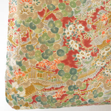 画像をギャラリービューアに読み込む, 小紋 紬地 花に家屋文様 単衣 バチ衿 茶黄色 正絹 仕立て上がり カジュアル着物 身丈153cm