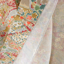 画像をギャラリービューアに読み込む, 小紋 紬地 花に家屋文様 単衣 バチ衿 茶黄色 正絹 仕立て上がり カジュアル着物 身丈153cm