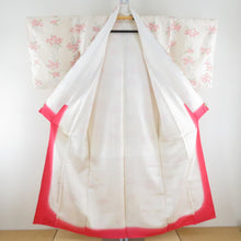 画像をギャラリービューアに読み込む, 紬 着物 枝花文様 袷 広衿 ベージュ色 正絹 カジュアル着物 仕立て上がり 身丈152cm