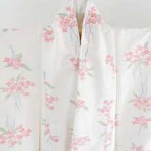 画像をギャラリービューアに読み込む, 紬 着物 枝花文様 袷 広衿 ベージュ色 正絹 カジュアル着物 仕立て上がり 身丈152cm