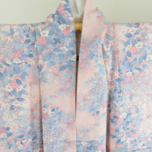 画像をギャラリービューアに読み込む, 小紋 桜文様 袷 広衿 桃色 正絹 仕立て上がり カジュアル着物 身丈163cm