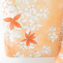 画像をギャラリービューアに読み込む, 小紋 紬地 沢潟文様 単衣 広衿 橙色 正絹 仕立て上がり カジュアル着物 身丈153cm
