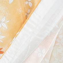 画像をギャラリービューアに読み込む, 小紋 紬地 沢潟文様 単衣 広衿 橙色 正絹 仕立て上がり カジュアル着物 身丈153cm