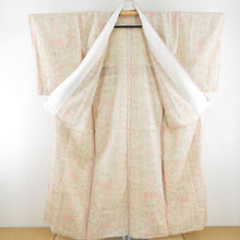 画像をギャラリービューアに読み込む, 小紋 紬地 幾何学文様 単衣 広衿 ベージュ色 正絹 仕立て上がり カジュアル着物 身丈153cm