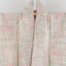 画像をギャラリービューアに読み込む, 小紋 紬地 幾何学文様 単衣 広衿 ベージュ色 正絹 仕立て上がり カジュアル着物 身丈153cm