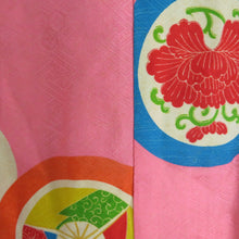 画像をギャラリービューアに読み込む, 道行 アンティーク 十字柄 ちりよけコート 正絹 灰色 桃色 レトロ 着物用 身丈90cm