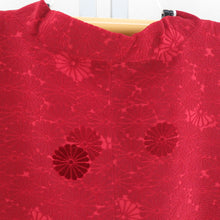 画像をギャラリービューアに読み込む, 道行 ビロード織 菊柄 ちりよけコート 正絹 赤色 着物用 身丈124cm