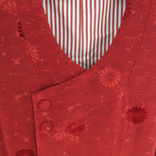 画像をギャラリービューアに読み込む, 道行 ビロード織 菊柄 ちりよけコート 正絹 赤色 着物用 身丈124cm
