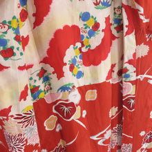 画像をギャラリービューアに読み込む, 道行 アンティーク 菊に紅葉 ちりよけコート 正絹 赤色 レトロ 着物用 身丈108cm