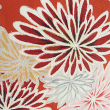 画像をギャラリービューアに読み込む, 道行 アンティーク 菊に紅葉 ちりよけコート 正絹 赤色 レトロ 着物用 身丈108cm