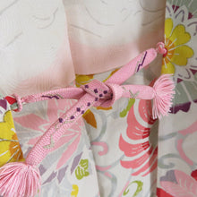 画像をギャラリービューアに読み込む, 羽織 アンティーク 花唐草 ちりよけコート 絹 灰白色 レトロ 着物用 身丈82cm