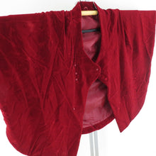 画像をギャラリービューアに読み込む, 着物コート ベルベットコート ポンチョ 赤色 レーヨン 和装コート 日本製 身丈75cm