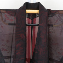 Load image into Gallery viewer, 夏着物 単衣 紗 広衿 花模様 正絹 黒色ｘ赤色 夏用 カジュアル 仕立て上がり 身丈153cm