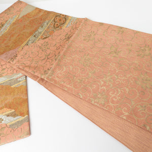 Bagus band carving gold leaf salmon orange Kinhana arabesque six -handed pattern pure silk length 432cm beautiful goods