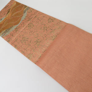 Bagus band carving gold leaf salmon orange Kinhana arabesque six -handed pattern pure silk length 432cm beautiful goods