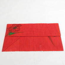 Load image into Gallery viewer, 名古屋帯 夏帯 朱色ｘ黄色ｘ緑色 花文様 お太鼓柄 正絹 絽 仕付け糸付き お太鼓柄 カジュアル 仕立て上がり 着物帯