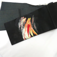 Load image into Gallery viewer, 名古屋帯 作り帯 付帯 黒ｘ多色 抽象柄 お太鼓柄 仕立て上がり 着物帯 ワンタッチ帯 手軽 カジュアル 普段使い