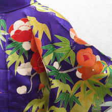 Load image into Gallery viewer, 振袖 紫×緑×赤×白×ゴールド 金彩 金コマ刺繍 笹 梅 箔入り 正絹 袷 広衿 成人式 仕立て上がり 身丈160.7cm