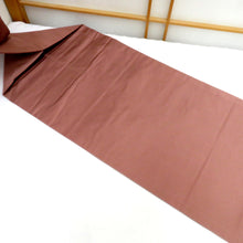 Load image into Gallery viewer, 名古屋帯 正絹 チャコールピンク系ｘ焼き箔 六通柄 花車 仕立て上がり 着物帯 カジュアル 普段使い 長さ353.2cm