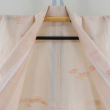 Load image into Gallery viewer, 夏着物 小紋 薄オレンジ色ｘ赤色ｘ黄色 雲模様 広衿 夏用 小柄イサイズ カジュアル 仕立て上がり 身丈154cm