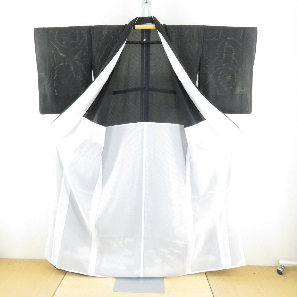 夏着物 黒留袖 夏用 絽 黒色x多色 風景文様 箔入り 木瓜紋 夏物