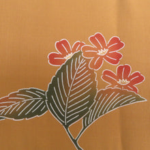 Load image into Gallery viewer, 名古屋帯 作り帯 付帯 正絹 塩瀬 花文様 辛子色ｘ緑色ｘ茶色 染帯 お太鼓柄 仕立て上がり 着物帯 ワンタッチ帯