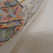 Load image into Gallery viewer, 袋帯 正絹 クリーム色ｘ白色 パステル系 梅に御所車 礼装用 金糸 六通柄 フォーマル向け 着物帯 長さ426cm