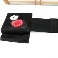 Load image into Gallery viewer, 作り帯 黒 赤白 花 分離式 普段