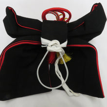 Load image into Gallery viewer, 子供着物 女児用 子ども用 作り帯 結び帯 7歳用 ブラック 花・扇子 刺繍 縮緬 七五三 祝着 晴れ着 舞台衣装 ちりめん
