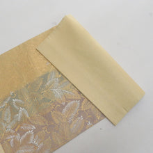 Load image into Gallery viewer, 袋帯 正絹 金糸銀糸 ゴールド系 金色ｘ薄緑色 松文様 六通柄 フォーマル 礼装 長さ440cm