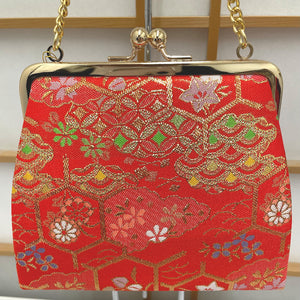 子供着物 女児 筥迫セット 朱×金 花模様 女の子用 七五三 7才用 はこ