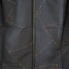 Load image into Gallery viewer, 紬 着物 正絹 単衣 紺色ｘ多色 カラフル ライン柄 バチ衿 カジュアル 仕立て上がり着物 身丈153cm