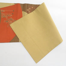 Load image into Gallery viewer, 袋帯 洒落袋帯 茶色ｘ砂色ｘオレンジ色 大名行列文様 全通柄 織り文様 正絹 カジュアル 仕立て上がり 長さ432cm