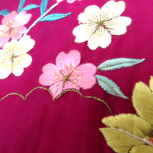 Load image into Gallery viewer, 昔名古屋帯 花 庭園 刺繍 赤紫