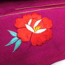 Load image into Gallery viewer, 名古屋帯 アンティーク帯 昔名古屋帯 赤紫×多色 花刺繍 庭園調 昔帯 レトロモダン 明治・大正ロマン 正絹 長さ310cm