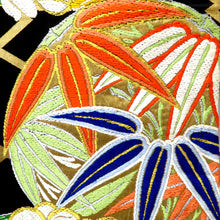 画像をギャラリービューアに読み込む, 丸帯 アンティーク 黒×金×多色 両面 花の丸 刺繍 全通 レトロ 明治・大正ロマン 昔着物用帯 昔帯 リメイク フォーマル 長さ420.2cm