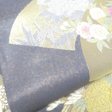 Load image into Gallery viewer, 名古屋帯 作り帯 名古屋帯 ブルーグレー地 扇面 花刺繍 正絹 分離型 ワンタッチ名古屋帯 未使用品