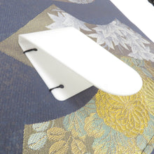 Load image into Gallery viewer, 名古屋帯 作り帯 名古屋帯 ブルーグレー地 扇面 花刺繍 正絹 分離型 ワンタッチ名古屋帯 未使用品