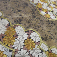 Load image into Gallery viewer, 袋帯 グレー系×金色 金糸 箔 雲取り 小菊 小花 刺繍 六通柄 正絹 仕立て上がり 着物帯 長さ444cm