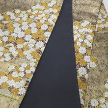 Load image into Gallery viewer, 袋帯 グレー系×金色 金糸 箔 雲取り 小菊 小花 刺繍 六通柄 正絹 仕立て上がり 着物帯 長さ444cm