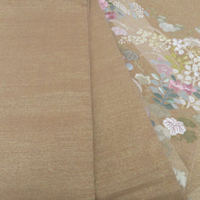 Load image into Gallery viewer, 袋帯 ベージュ系ラメ 金糸 秋草花 刺繍 六通柄 正絹 仕立て上がり 着物帯 長さ448cm