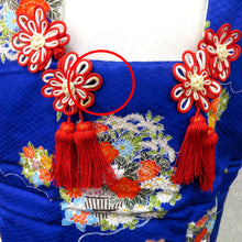 Load image into Gallery viewer, 子供着物 女児用 被布 青×多色 花カゴ 女の子用 3才向き 七五三 綿入り 肩上げ無し
